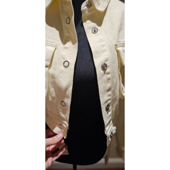 Fashion Nova Butter Yellow Cropped Cream Denim M Jacket Adjustable Waist - Picture 4 of 12